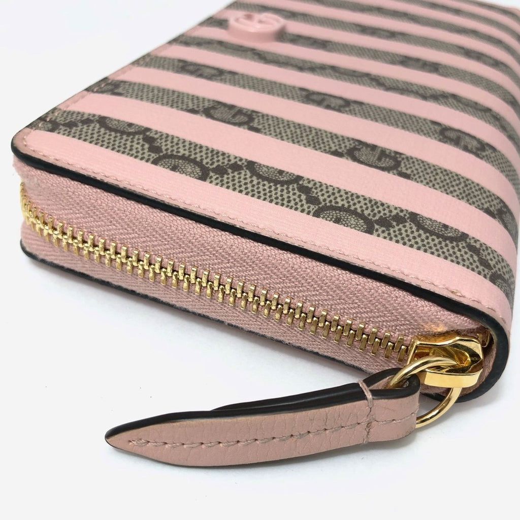 Gucci Wallet Pink GG Supreme Candy Cane Stripe Zip Around — view 3