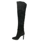 Saint Laurent Paris Knee High Suede Leather Heel Boots Black 37 — view 2