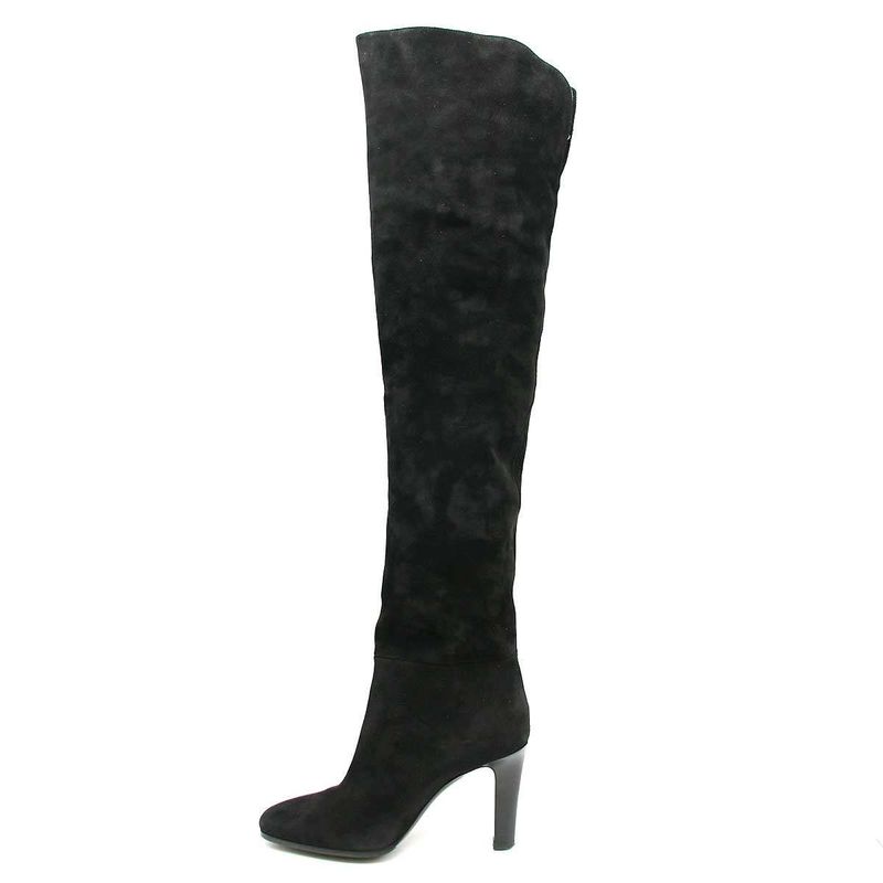 Saint Laurent Paris Knee High Suede Leather Heel Boots Black 37 — view 2