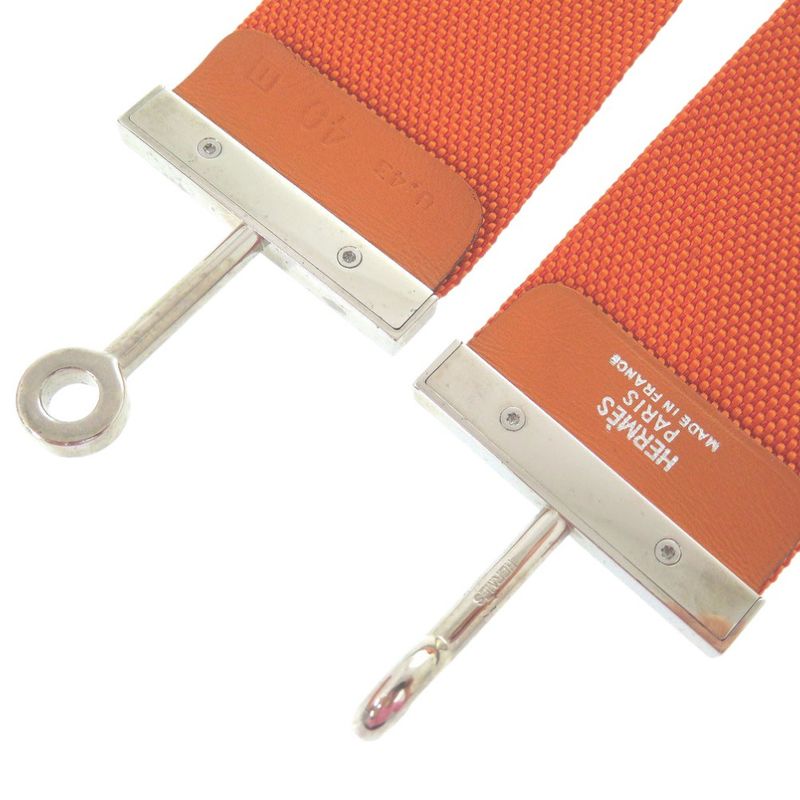 Hermes Hook Belt Waist Nylon Metal Orange Engraved I 0566 — view 5