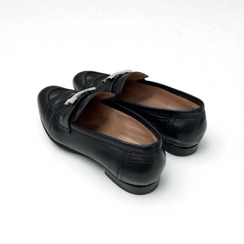 Hermes Paris Loafer Leather Shoes Black Silver Hhardware Moccasin Flat — view 4