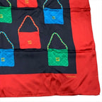 Chanel CC Logo Quilted Vintage Bag Pattern Large Scarf Silk 100% Red Black — view 4