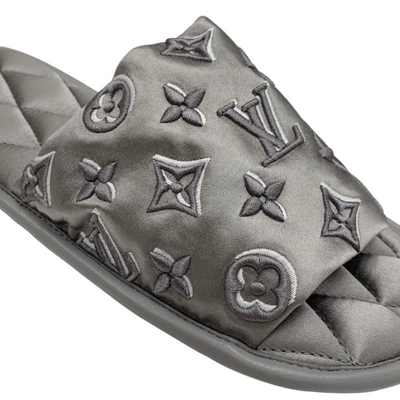 Louis Vuitton Homey Line Monogram Flat Shoes Satin Gray Slippers Room — view 8