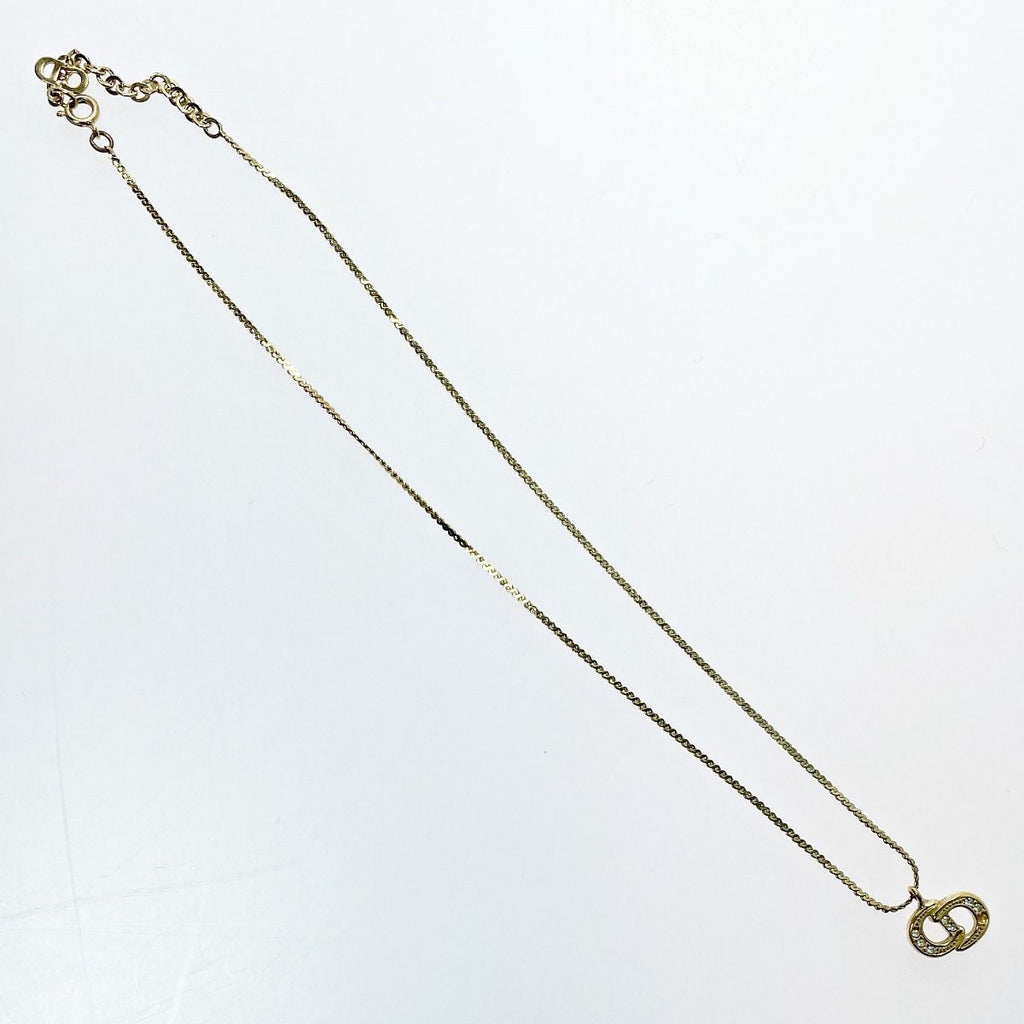 Christian Dior CD Logo Necklace Gold Rhinestone GP Accessories — view 5