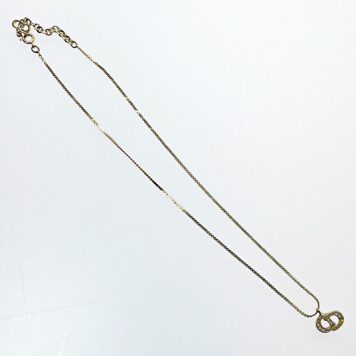 Christian Dior CD Logo Necklace Gold Rhinestone GP Accessories — view 5