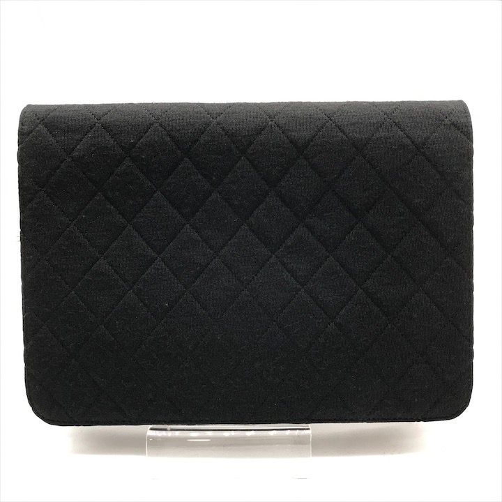 Chanel CC Logo Cotton Jersey Quilted Chain Shoulder Bag Black — view 2