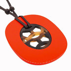 Hermes Lift GM Buffalo Horn with String Dark Brown Orange Pendant Necklace — view 4