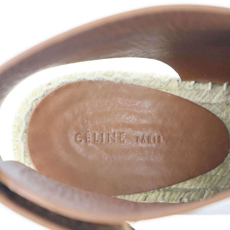 Celine Espadrille Open Toe Leather Wedge Sole Sandals Cspc Brown 35 — view 5