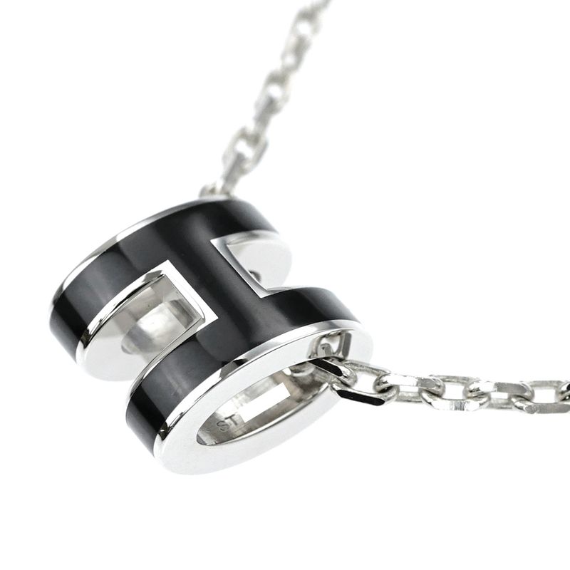 Hermes Necklace Pop Ash Mini Pendant H Black Silver-color Accessories — view 5