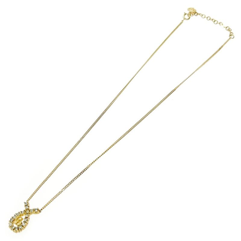 Christian Dior GP Rhinestone CD Logo Necklace Gold — view 4