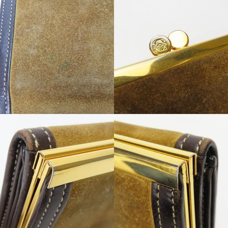 Loewe Trifold Wallet Suede Leather Khaki Brown Gold Hardware Anagram Clasp — view 5