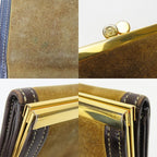 Loewe Trifold Wallet Suede Leather Khaki Brown Gold Hardware Anagram Clasp — view 5
