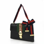 Gucci Shoulder Bag Sylvie Small Webline Leather Black Gold Hardware — view 3