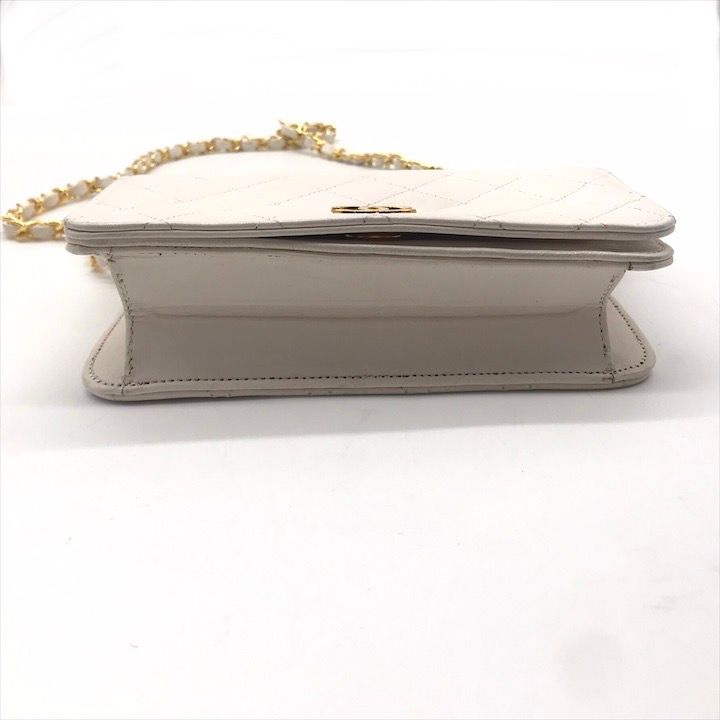 Chanel CC Logo Mini Quilted Lambskin Push Lock Chain Shoulder Bag White — view 3