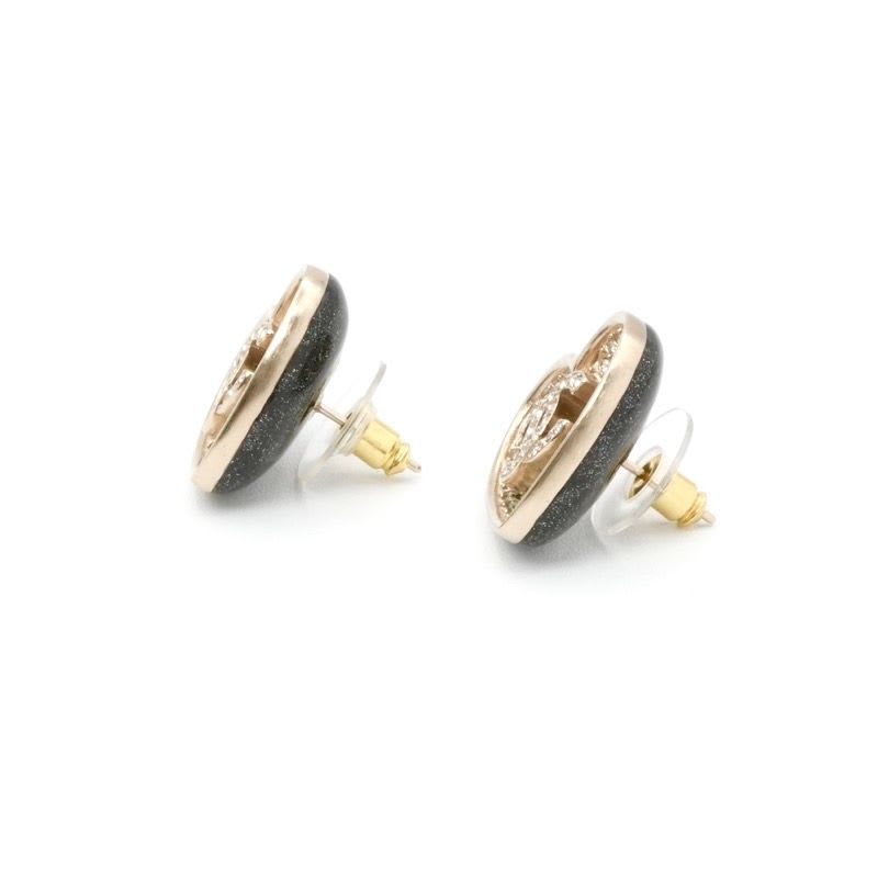Chanel Earrings Gold Black Coco Mark Rhinestone Heart — view 3