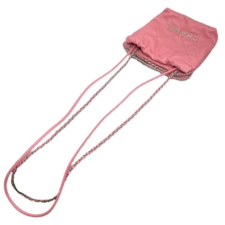Chanel 22 Mini Shoulder Bag As3980 Shiny Calfskin Logo Chain Pink — view 4