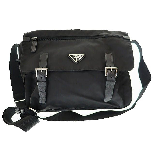 Prada Triangle Logo Nylon Messenger Shoulder Bag Black Aa