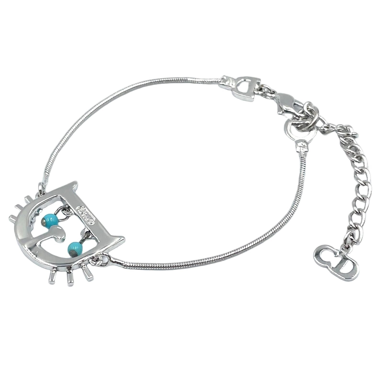 Dior Cat & D Metal Color Beads Silver Turquoise Blue Bracelet — view 2