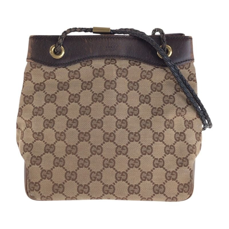 Gucci Beige Brown Gold Hardware GG Canvas Leather Shoulder Bag Handbag