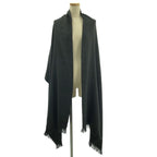 Hermes Jacquard Logo Fringe Large Shawl Scarf Black