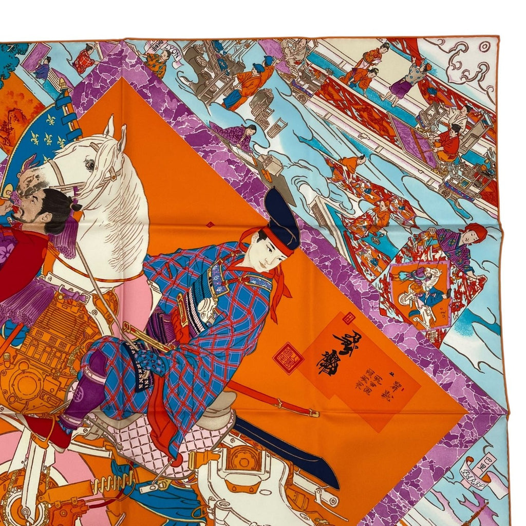 Hermes Scarf Carre 90 100% Silk Les Artisans D' Craftsmen Orange Box — view 4