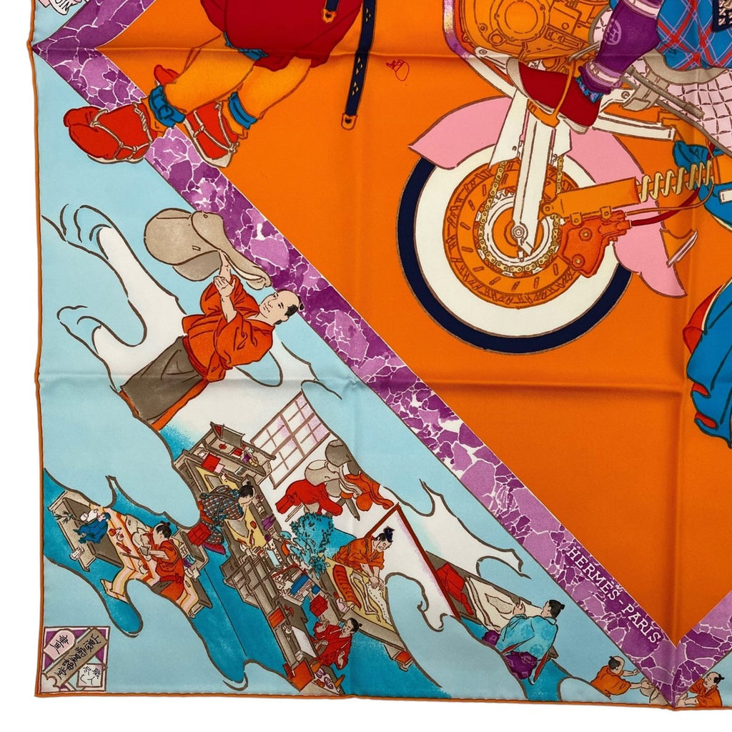 Hermes Scarf Carre 90 100% Silk Les Artisans D' Craftsmen Orange Box — view 5