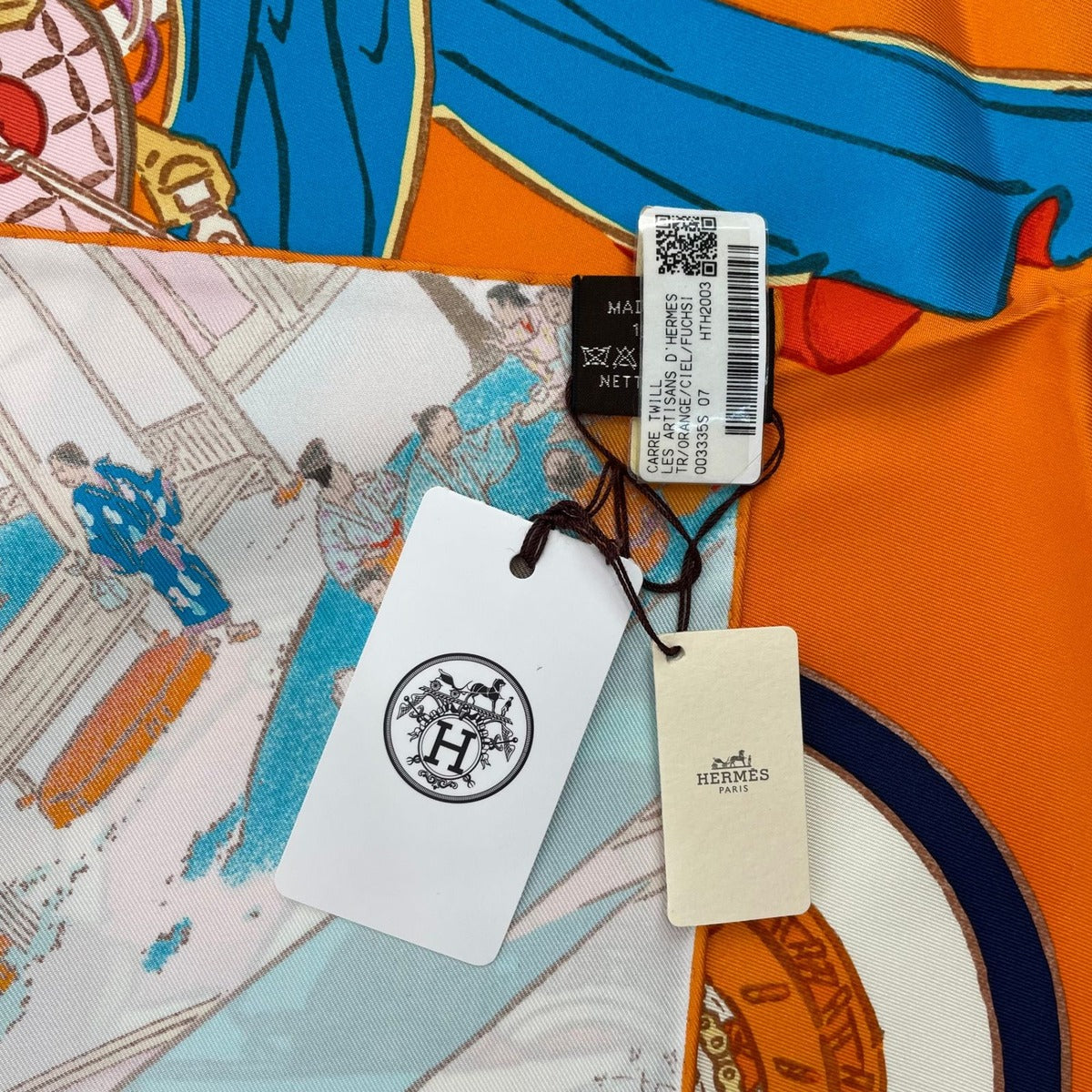Hermes Scarf Carre 90 100% Silk Les Artisans D' Craftsmen Orange Box — view 8