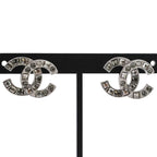Chanel V Rhinestone Coco Mark Earrings Silver Color — view 2