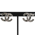 Chanel V Rhinestone Coco Mark Earrings Silver Color