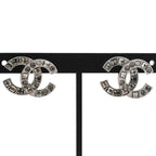 Chanel V Rhinestone Coco Mark Earrings Silver Color