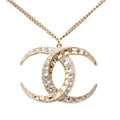 Chanel CC Logo Necklace Gold Plated Rhinestone