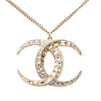 Chanel CC Logo Necklace Gold Plated Rhinestone