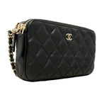 Chanel Shoulder Bag Quilted Caviar Leather Black Champagne Gold — view 2