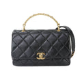 Chanel Quilted 2-Way Bag Leather Black Gold Bag
