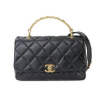 Chanel Quilted 2-Way Bag Leather Black Gold Bag