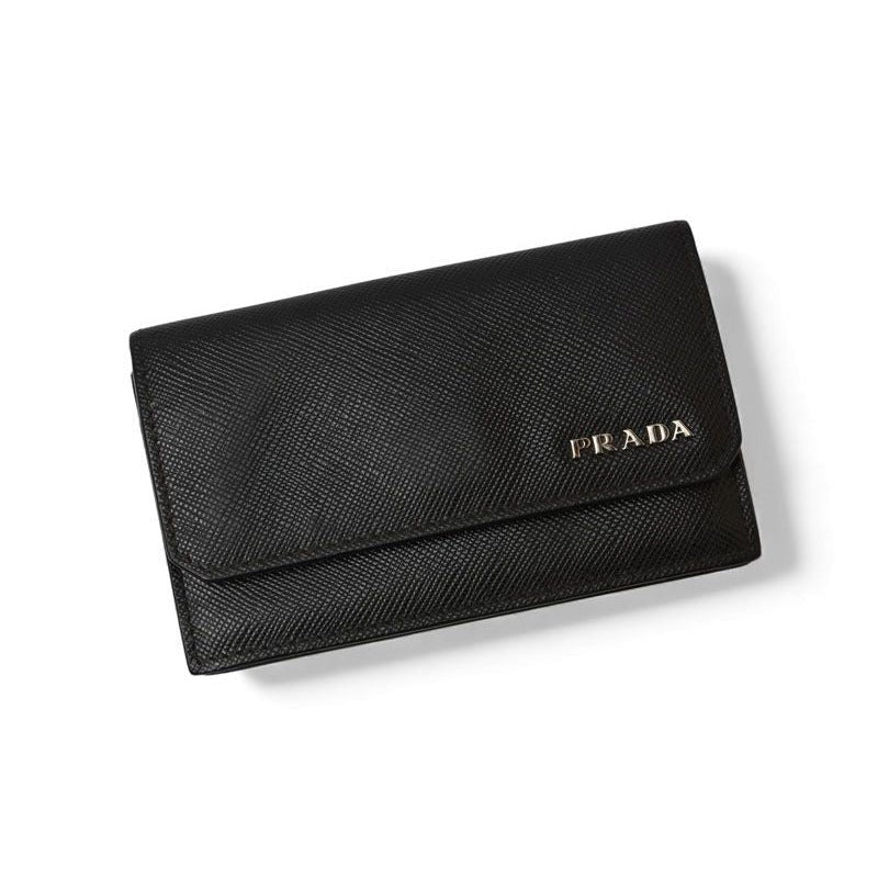Prada Card Case Coin Business Holder Logo Leather Nero Black — view 2