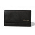 Prada Card Case Coin Business Holder Logo Leather Nero Black