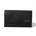 Prada Card Case Coin Business Holder Logo Leather Nero Black