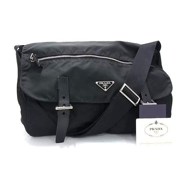 Prada Shoulder Bag Triangle Logo Bt1738 Black Tessuto Nylon
