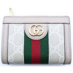 Gucci Ophidia GG Supreme Card Case Compact Wallet Bifold Canvas Beige
