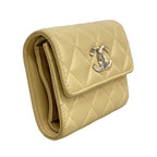 Chanel Trifold Wallet Quilted Lambskin Beige Silver — view 2