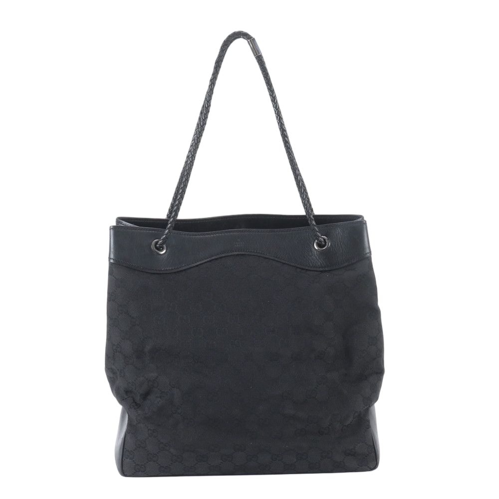 Gucci GG Canvas Leather Tote Shoulder Hand Black