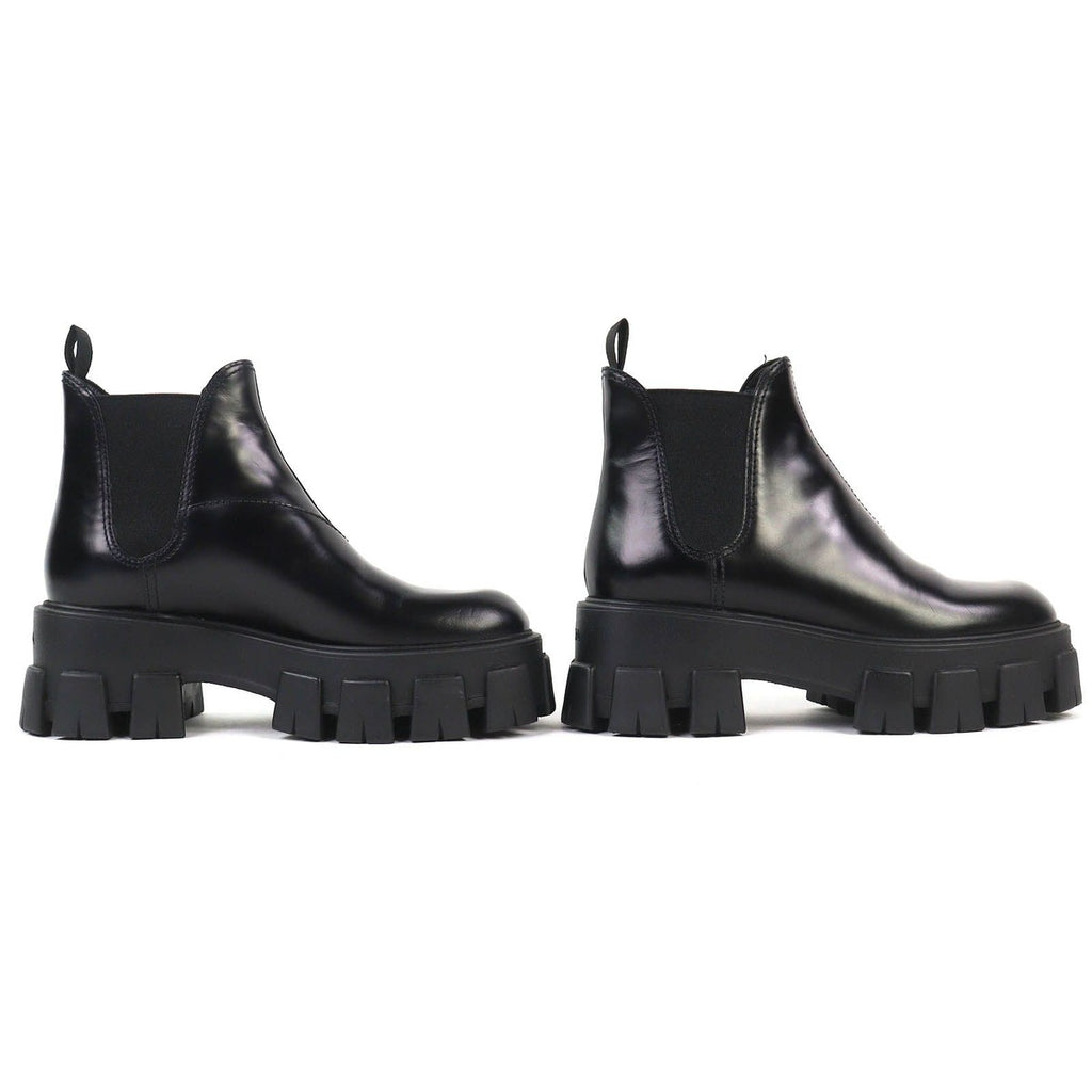 Prada Monolith Brushed Leather Chelsea Boots Side Gore Short Black — view 4