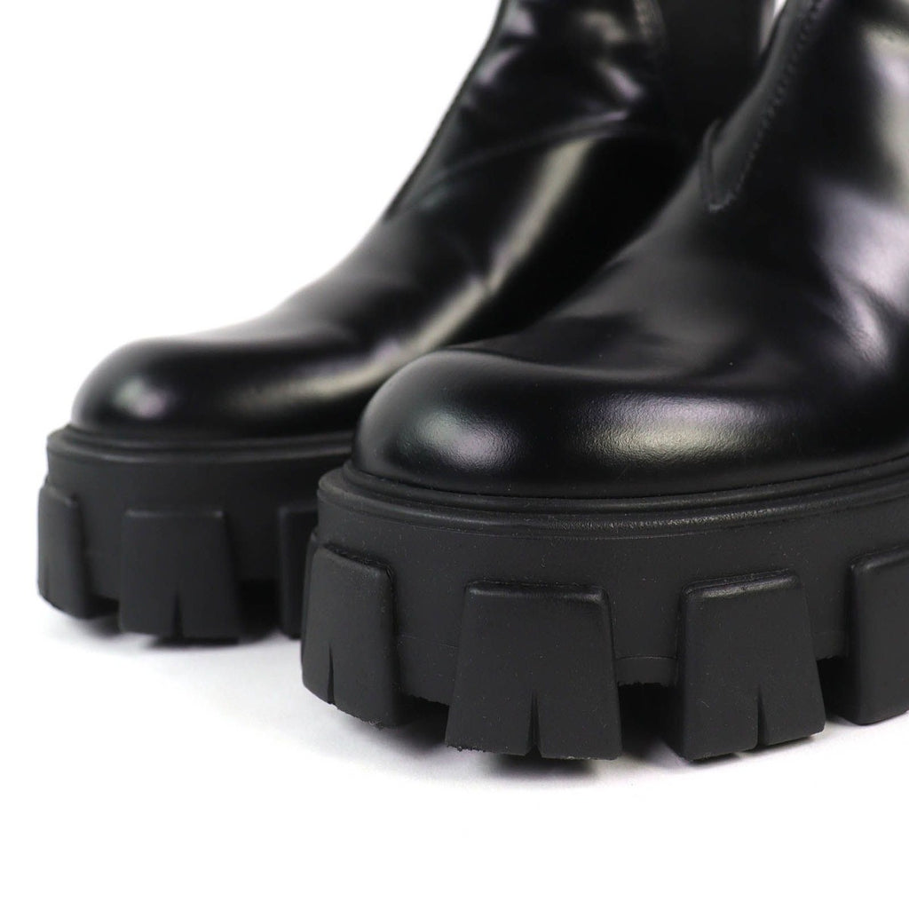 Prada Monolith Brushed Leather Chelsea Boots Side Gore Short Black — view 5