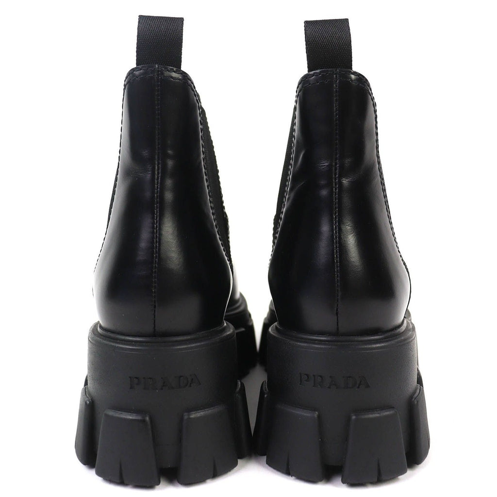 Prada Monolith Brushed Leather Chelsea Boots Side Gore Short Black — view 6