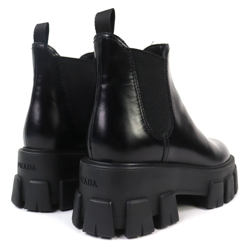 Prada Monolith Brushed Leather Chelsea Boots Side Gore Short Black — view 7