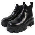 Prada Monolith Brushed Leather Chelsea Boots Side Gore Short Black