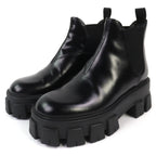 Prada Monolith Brushed Leather Chelsea Boots Side Gore Short Black