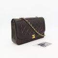 Chanel Diana Flap Quilted 25 Chain Shoulder Bag Lambskin Black Gold Hardware