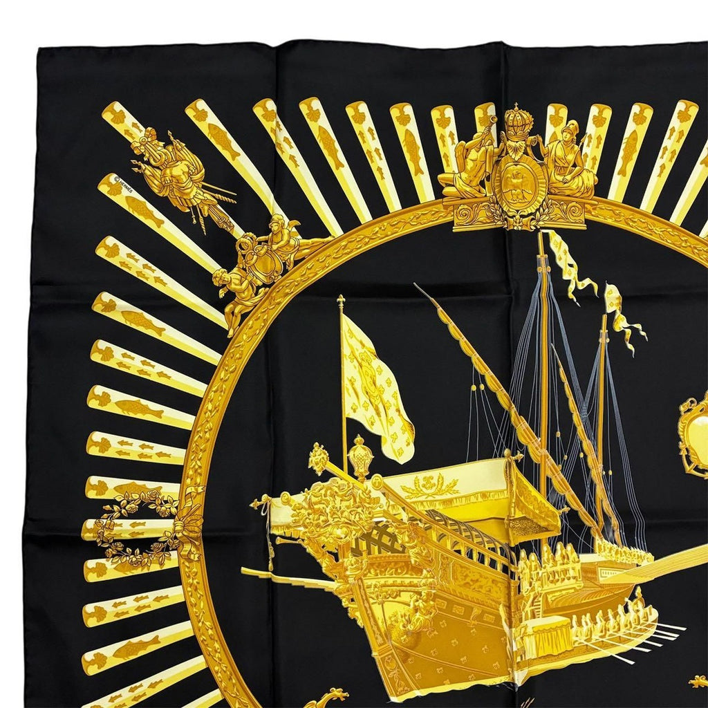 Hermes Scarf Carre 90 la Marine Rames Navy Ship Pattern 100% Silk Black — view 2